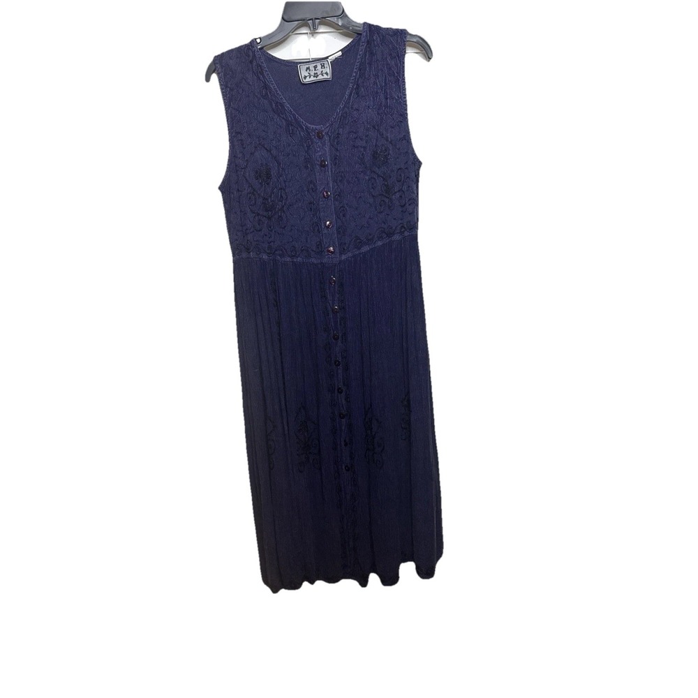 Vtg. MPH Dress Boho Hippie Sun Dress Blue Embroidery No Tags, C Pics 4 Measuremt